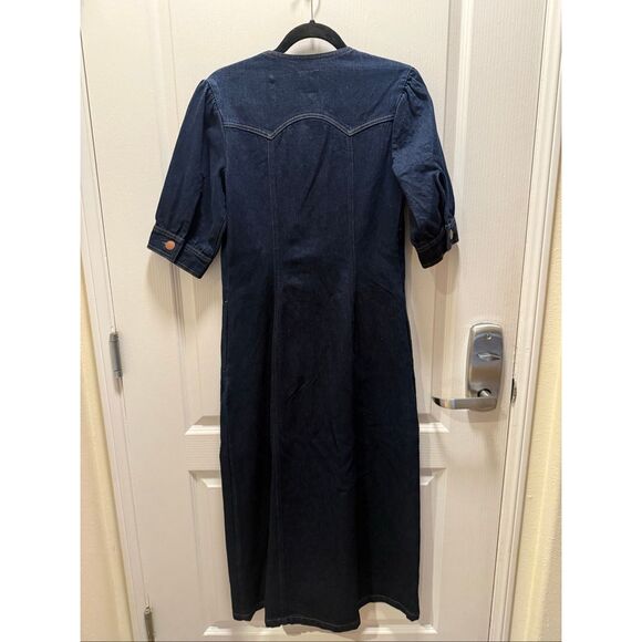 Seventy+ Mochi Mae in Indigo Rinse Vintage Midi Dress in Blue Demin size S NWT - Picture 3 of 6